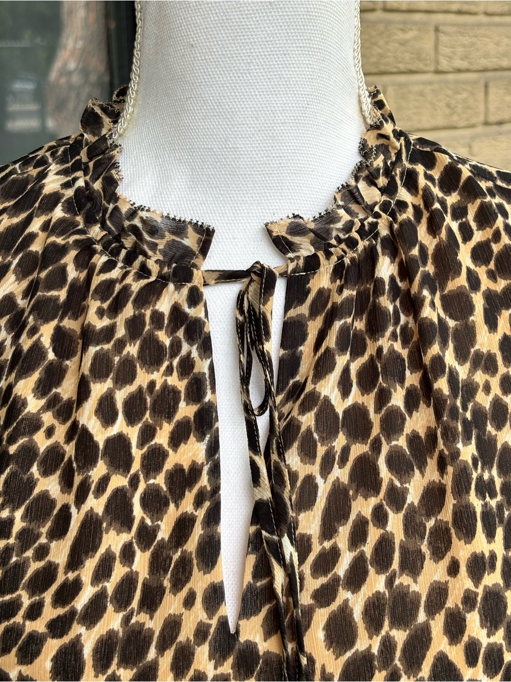 J.Crew Factory Leopard Sleeveless Ruffle Tie-Neck Top Black/Brown Size M - Picture 3 of 11